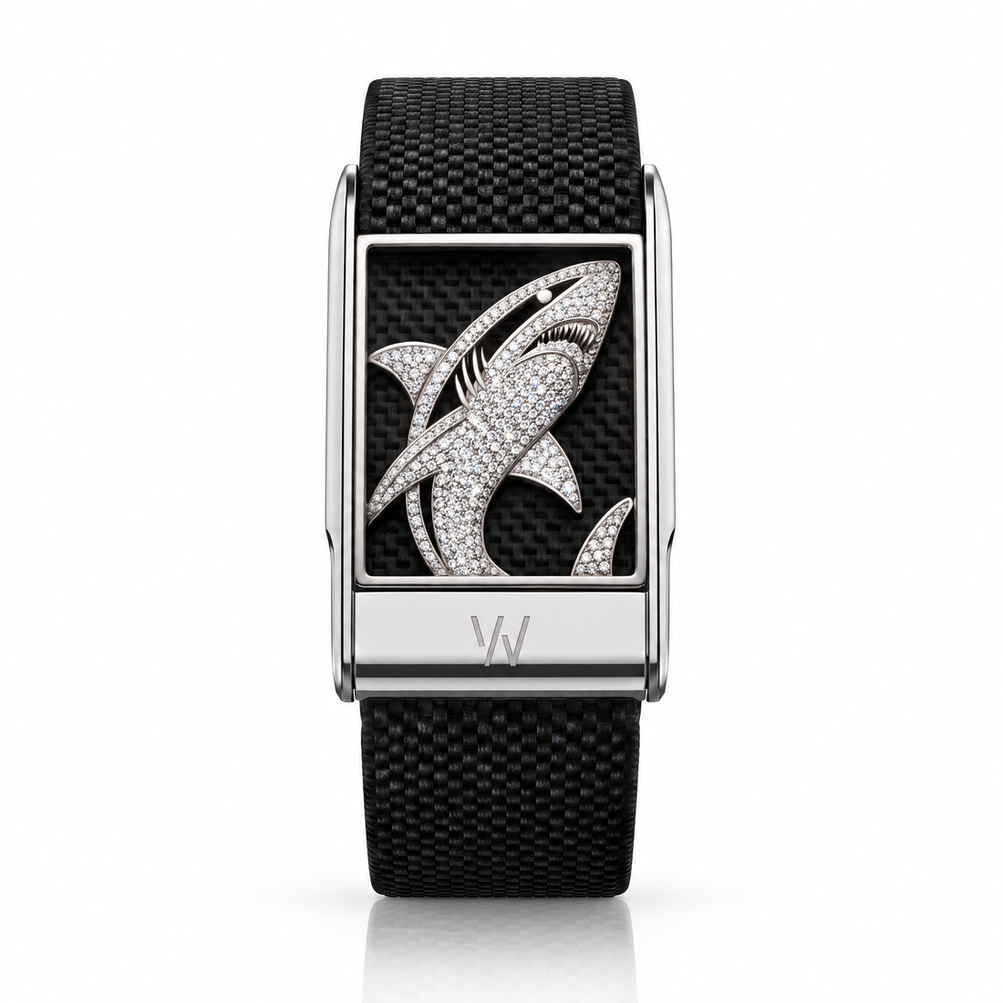 Great White Shark Diamond WHOOP 5.0 case set with moissanite – front view – Zius Jewels