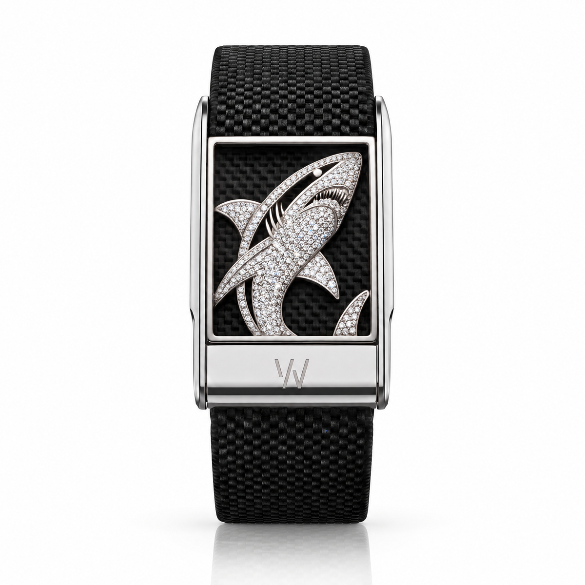 Great White Shark Diamond WHOOP 5.0 case set with moissanite – front view – Zius Jewels