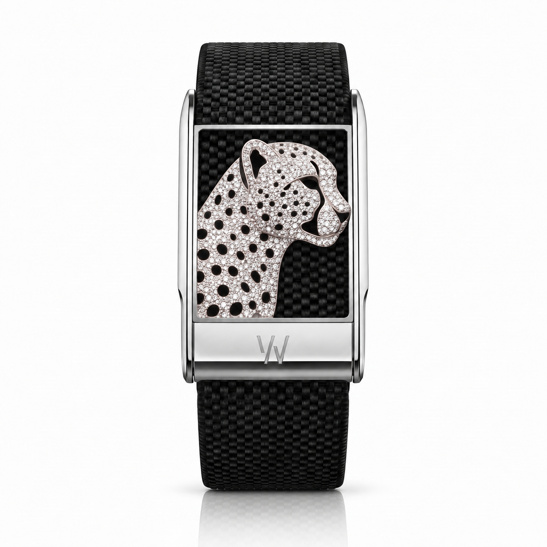 Diamond Leopard WHOOP 5.0 case set with moissanite – front view – Zius Jewels