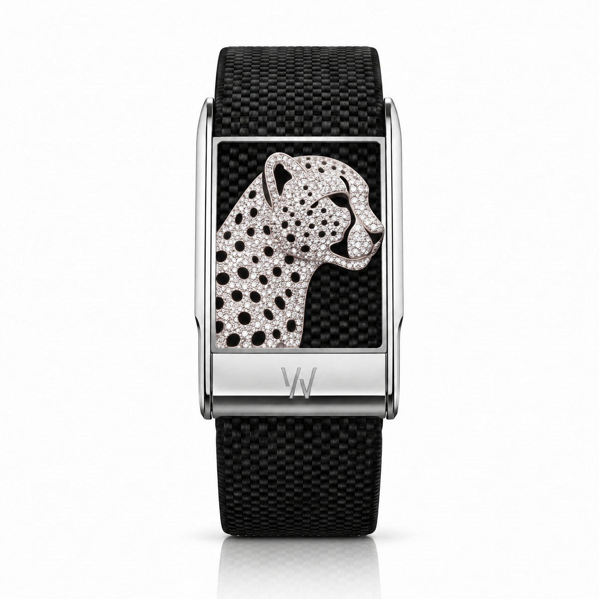 Diamond Leopard WHOOP 5.0 case set with moissanite – front view – Zius Jewels