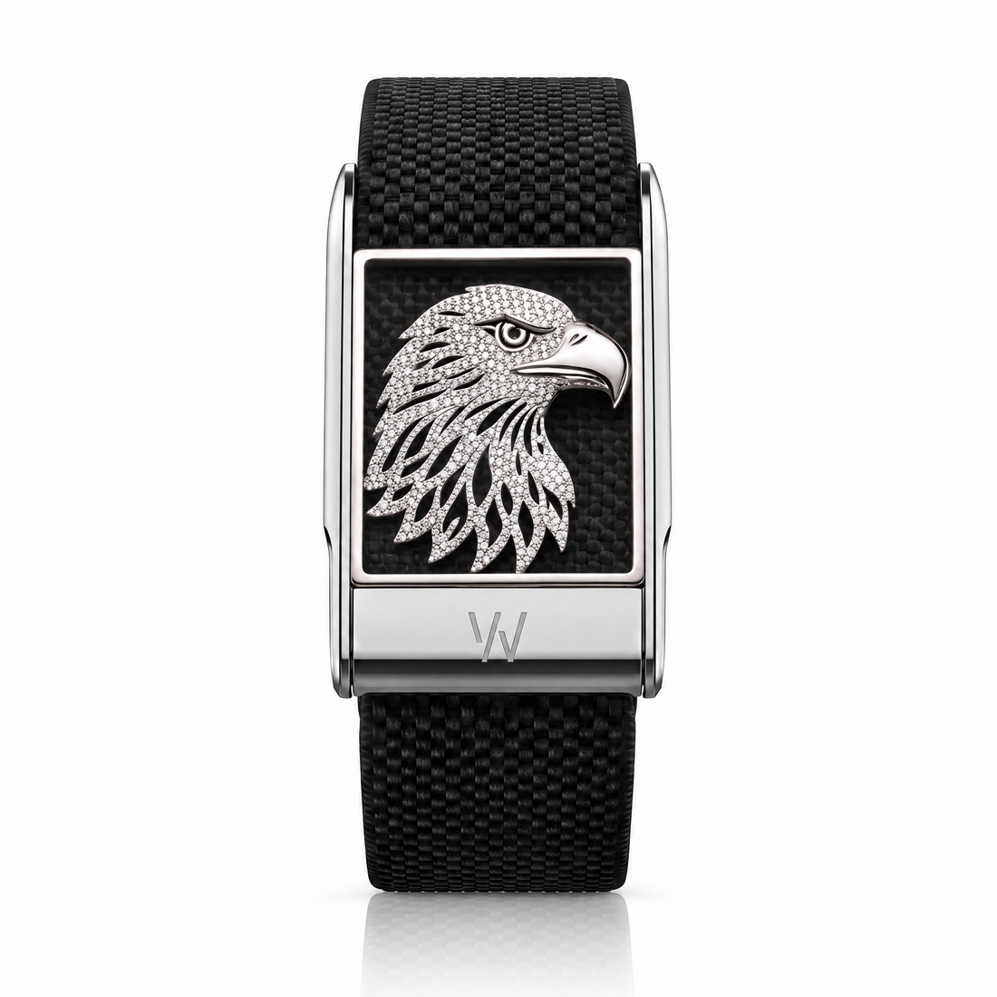Bald Eagle Diamond WHOOP 5.0 case set with moissanite – front view – Zius Jewels