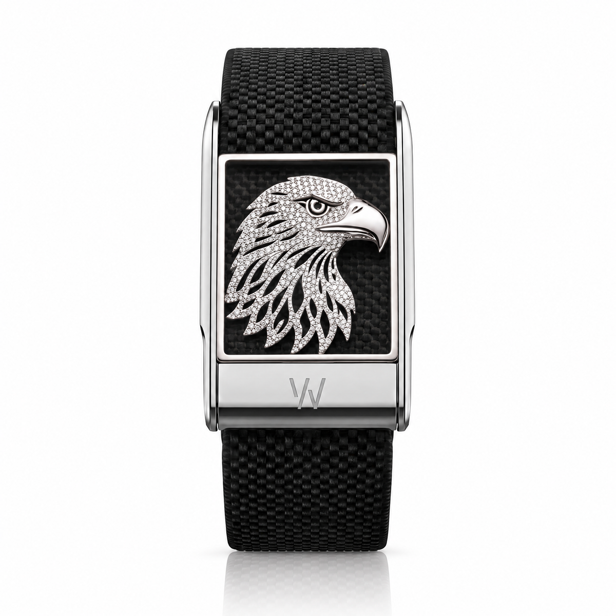Bald Eagle Diamond WHOOP 5.0 case set with moissanite – front view – Zius Jewels
