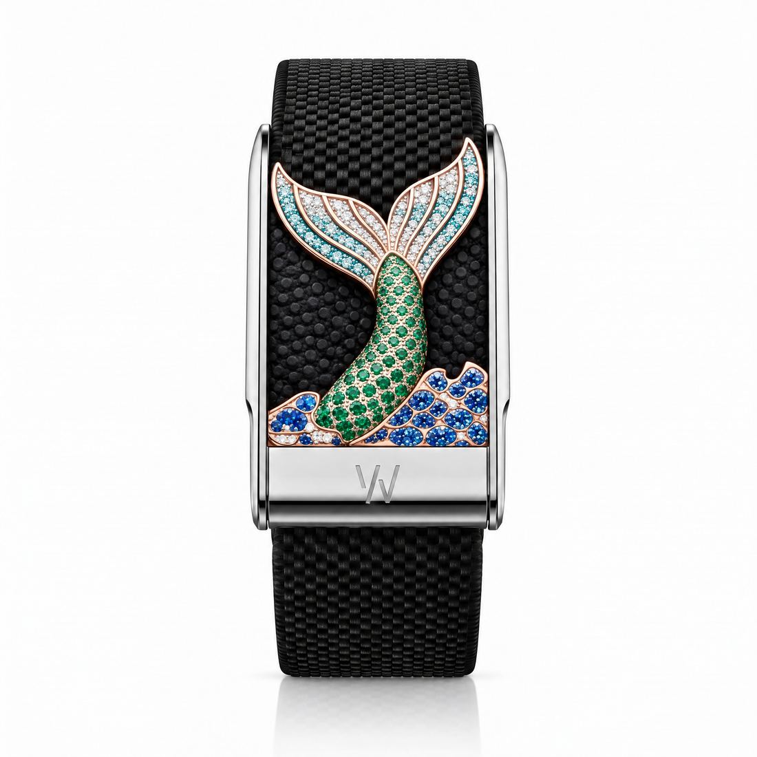 Mermaid Tail Diamond WHOOP 5.0 case set with moissanite – front view – Zius Jewels