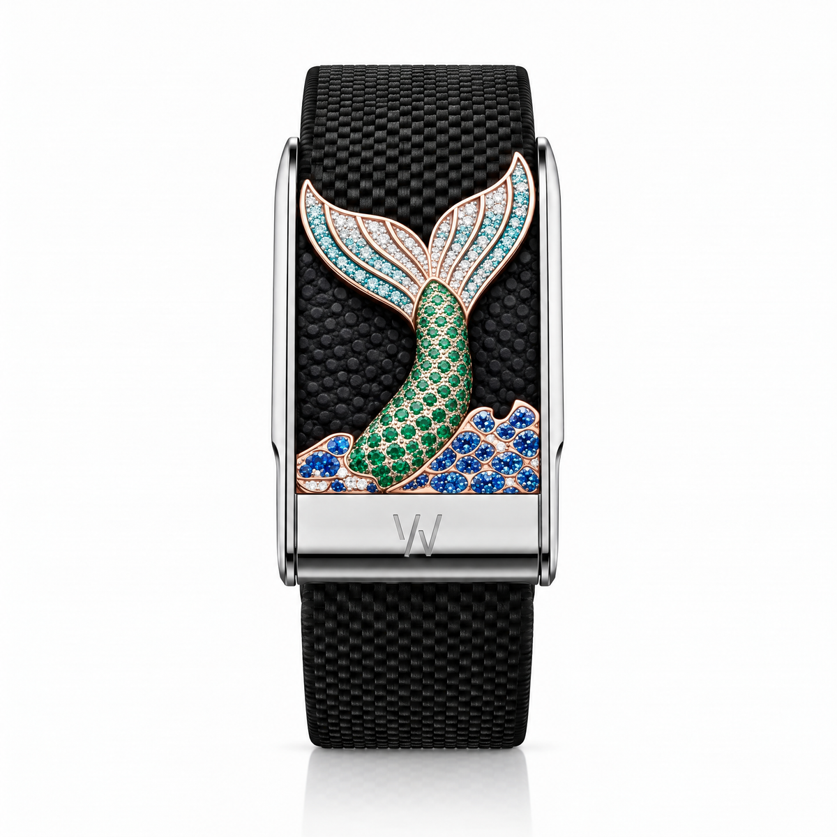 Mermaid Tail Diamond WHOOP 5.0 case set with moissanite – front view – Zius Jewels