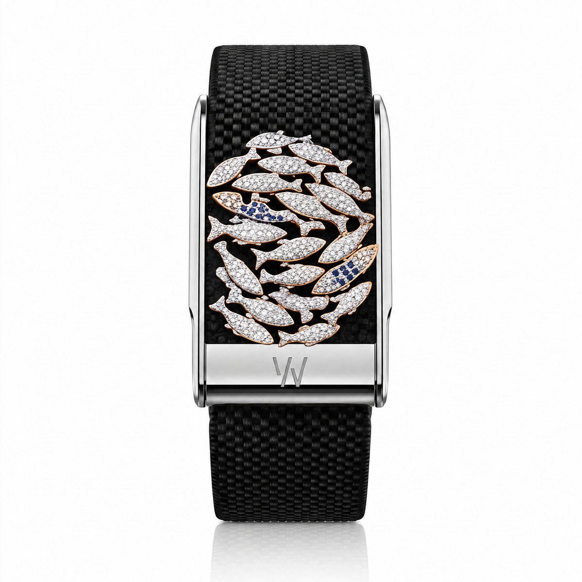 Diamond Fish School WHOOP 5.0 case set with moissanite – front view – Zius Jewels