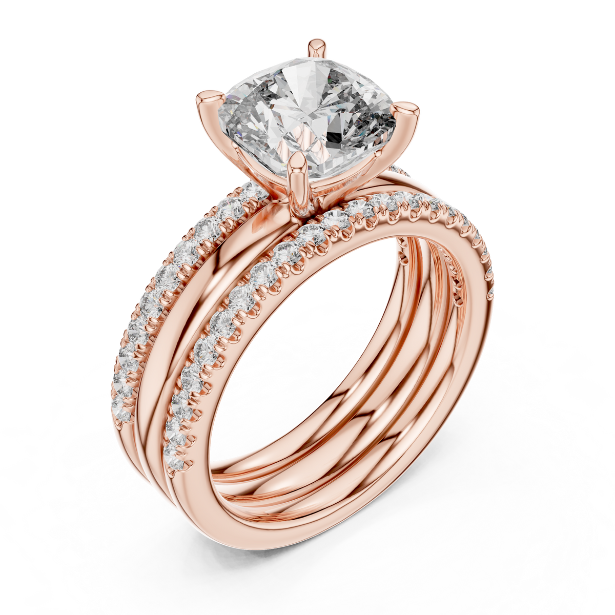 Cushion And Round Cut Brilliant Moissanite VVS1 Eternity Engagement Ring