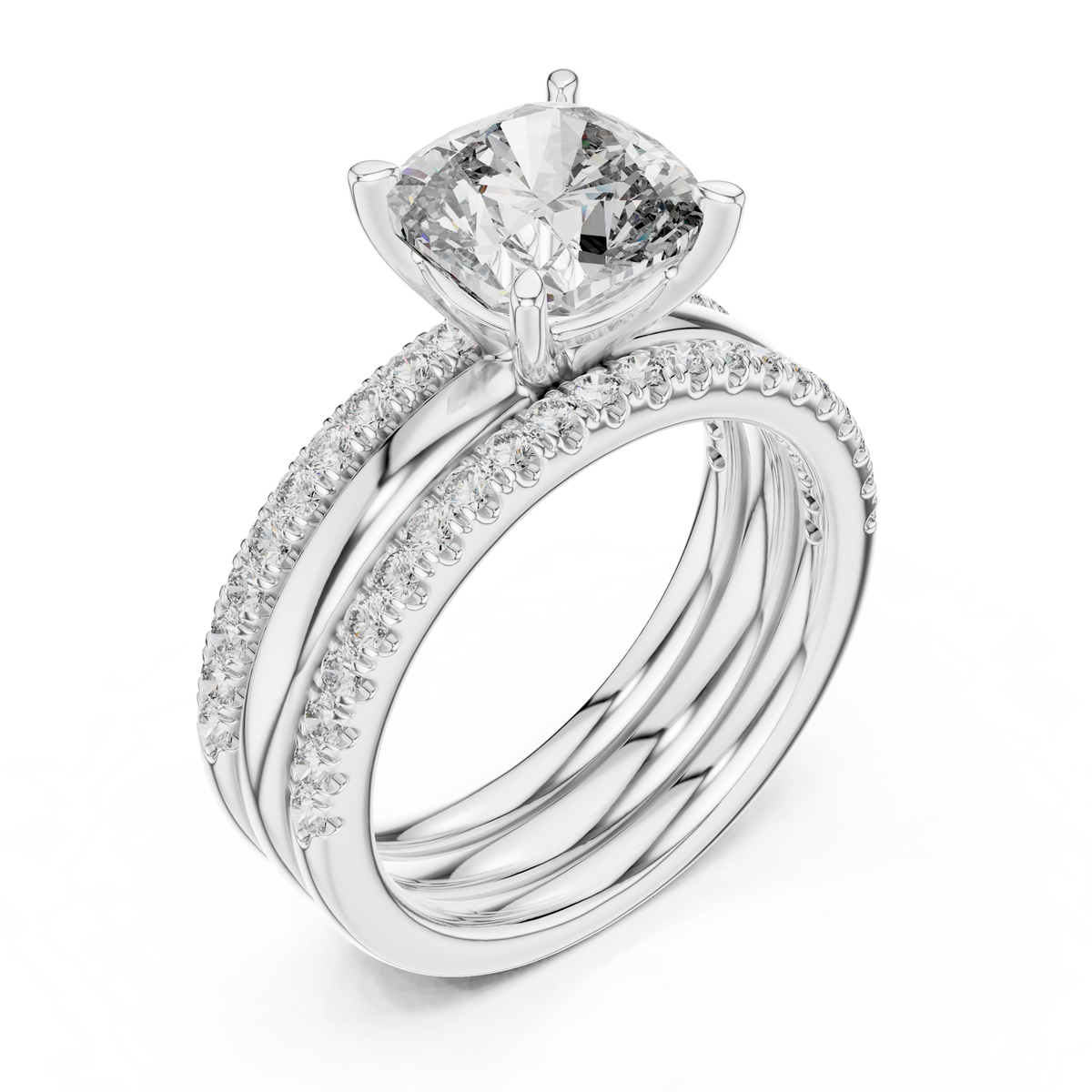 Cushion And Round Cut Brilliant Moissanite VVS1 Eternity Engagement Ring
