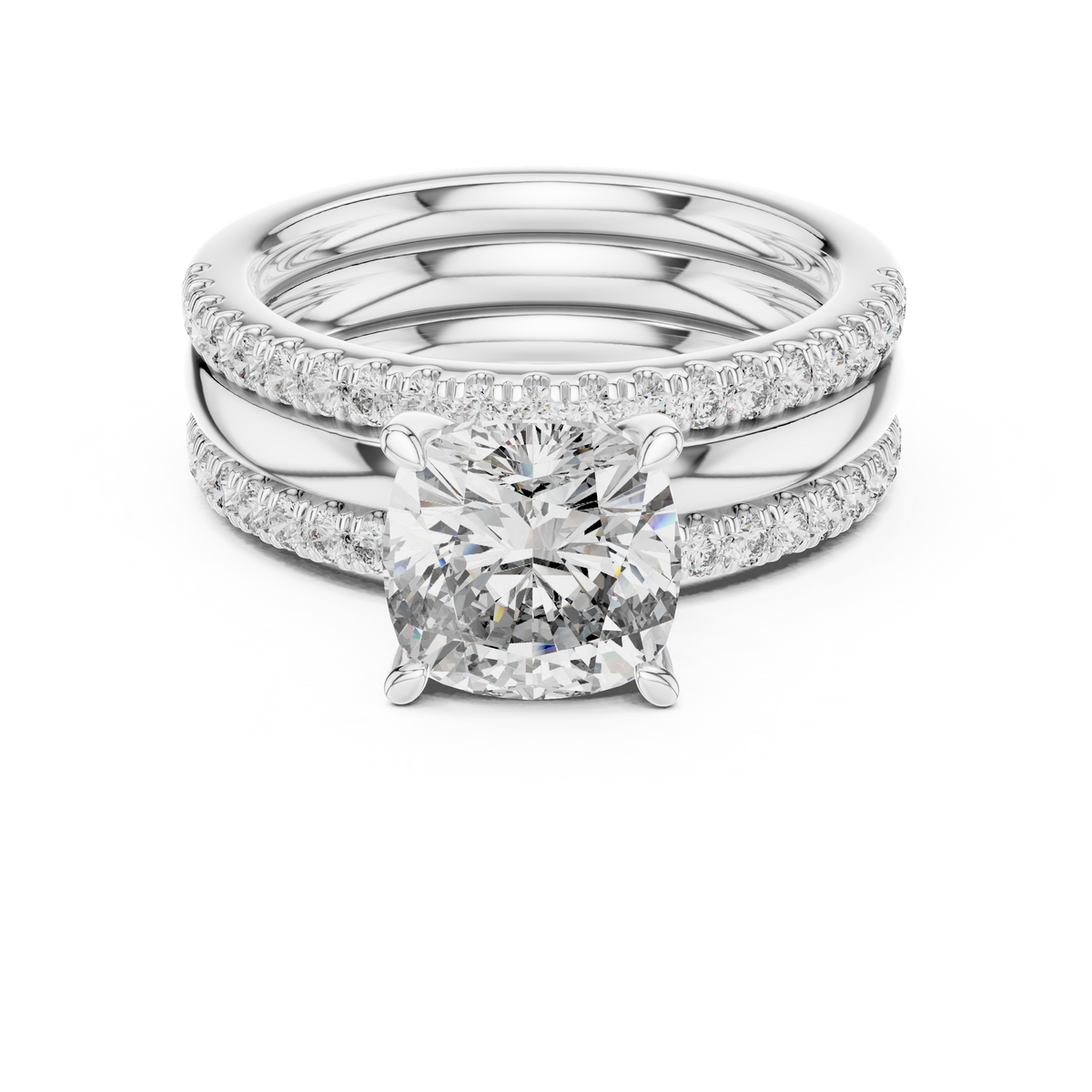 Cushion And Round Cut Brilliant Moissanite VVS1 Eternity Engagement Ring