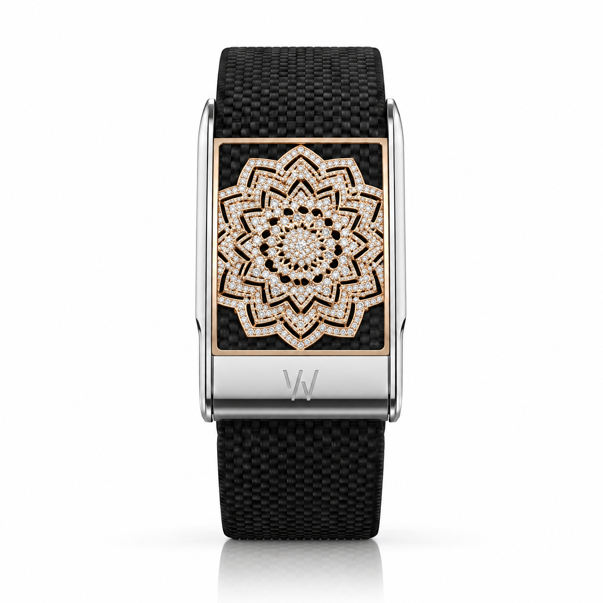 Gold Mandala Diamond WHOOP 5.0 case set with moissanite – front view – Zius Jewels