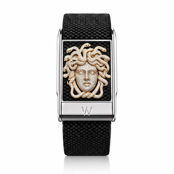 Gold Medusa Head Diamond WHOOP 5.0 case set with moissanite – front view – Zius Jewels