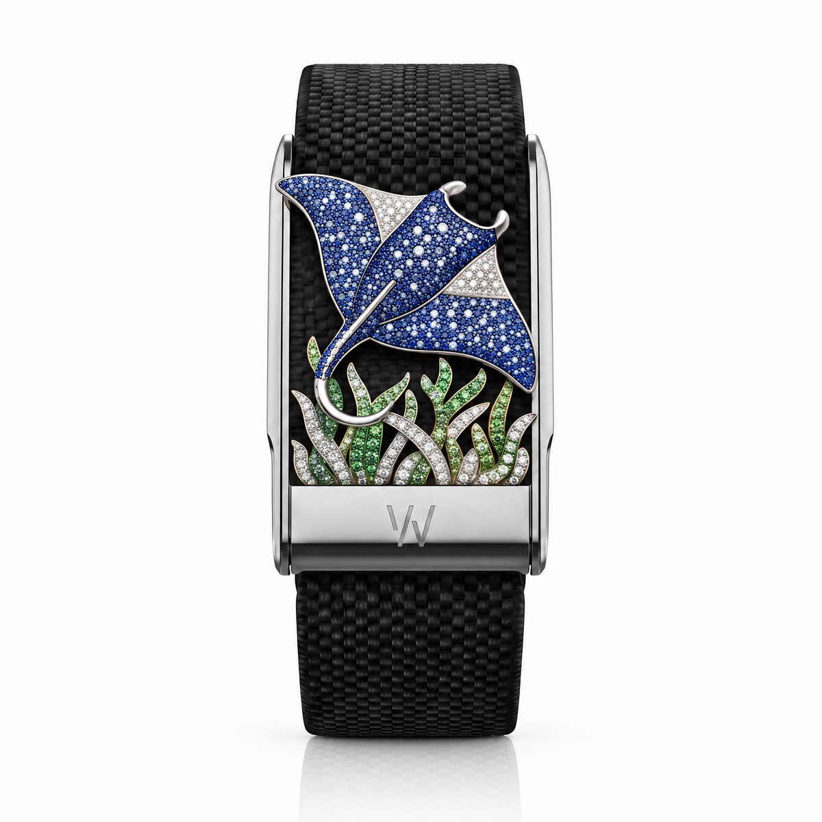 Sapphire Manta Ray Diamond WHOOP 5.0 case set with moissanite – front view – Zius Jewels