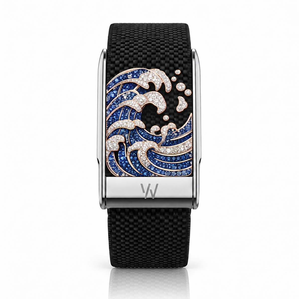 Great Wave Diamond WHOOP 5.0 case set with moissanite – front view – Zius Jewels
