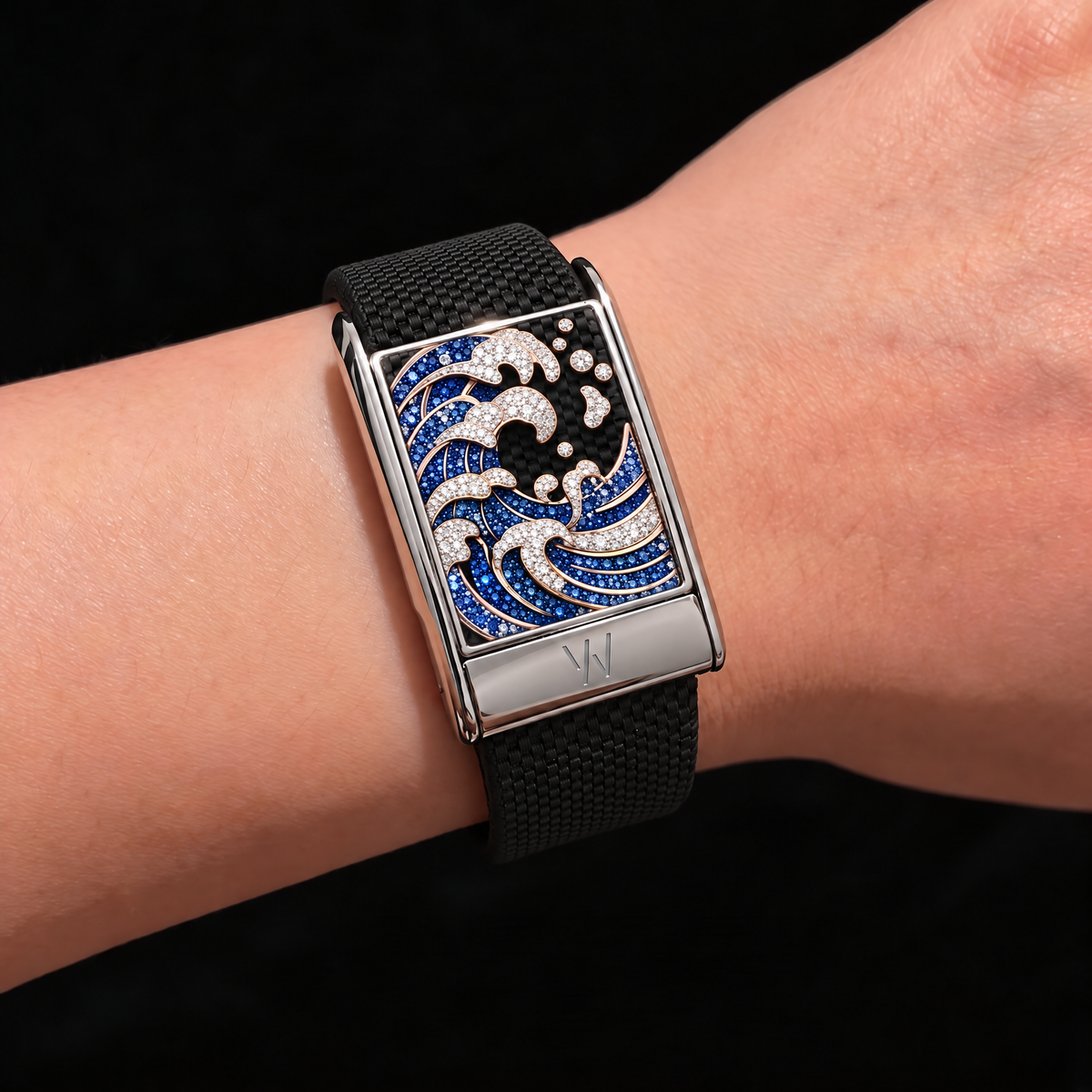 Great Wave Diamond WHOOP 5.0 case set with moissanite – angle view – Zius Jewels