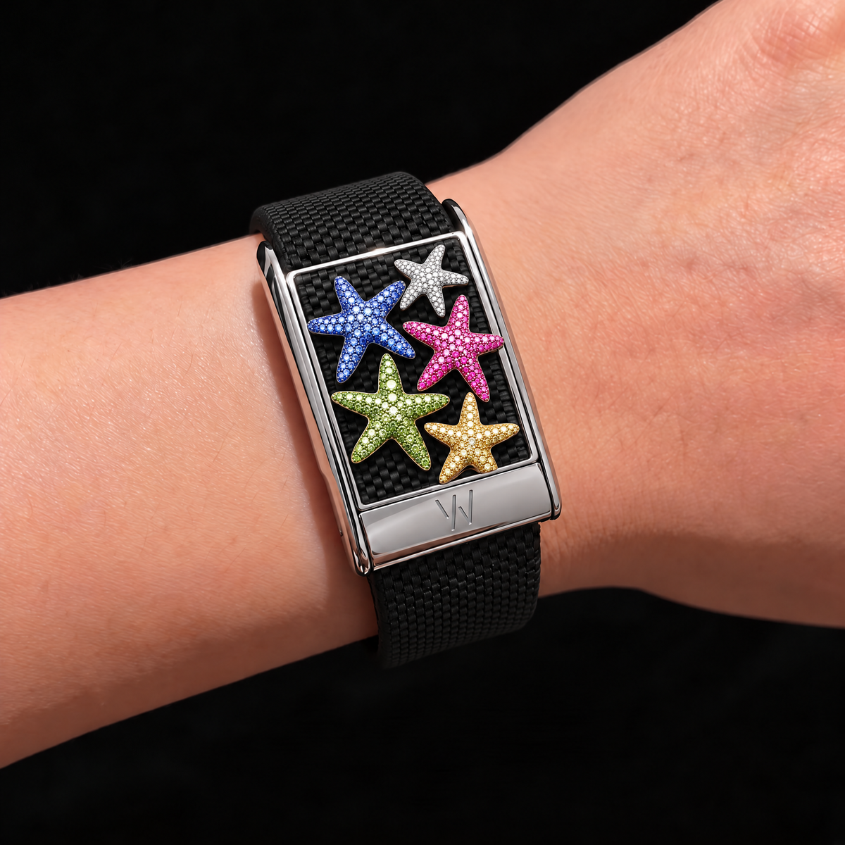 Colorful Starfish Diamond WHOOP 5.0 case set with moissanite – angle view – Zius Jewels