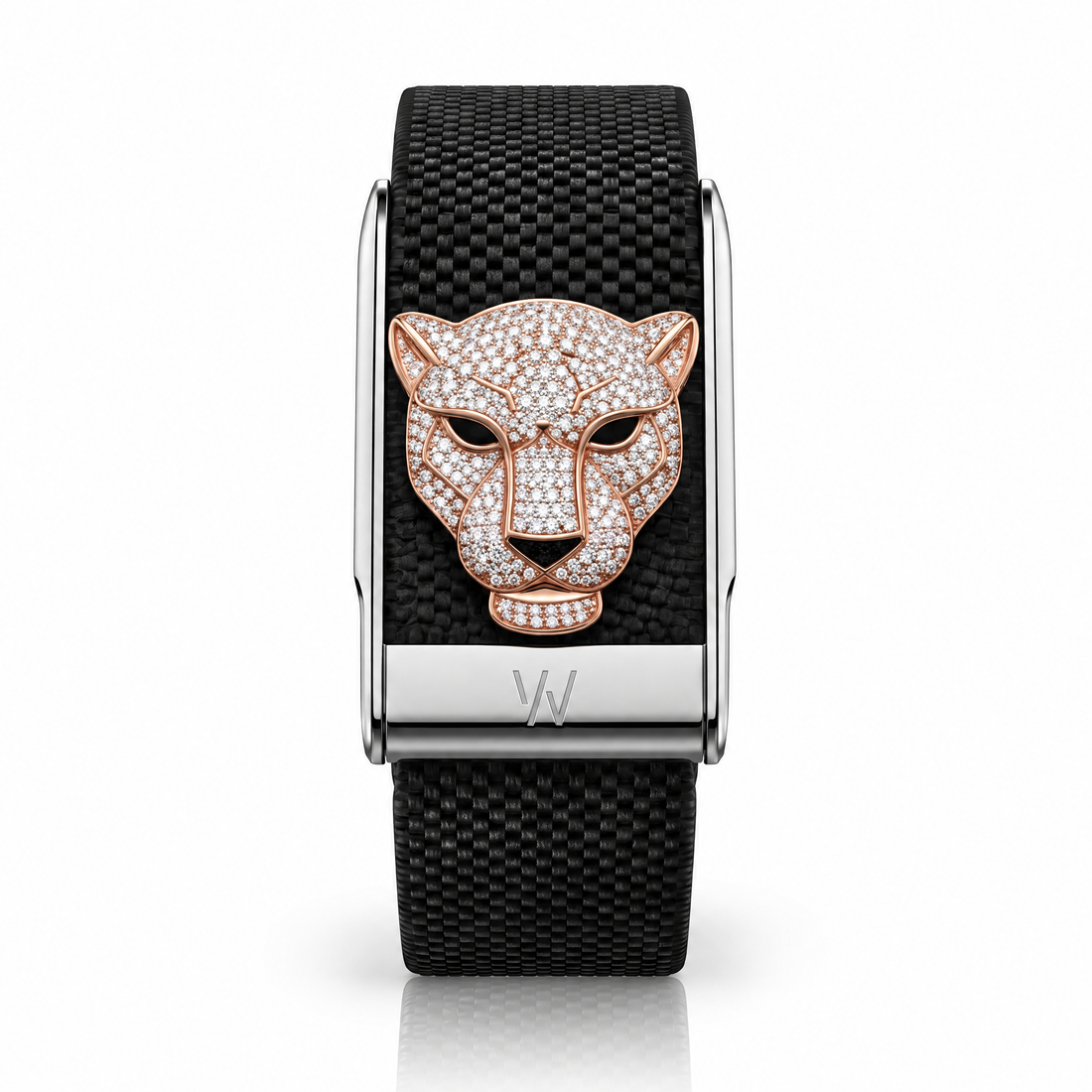 Diamond Panther Head WHOOP 5.0 case set with moissanite – front view – Zius Jewels