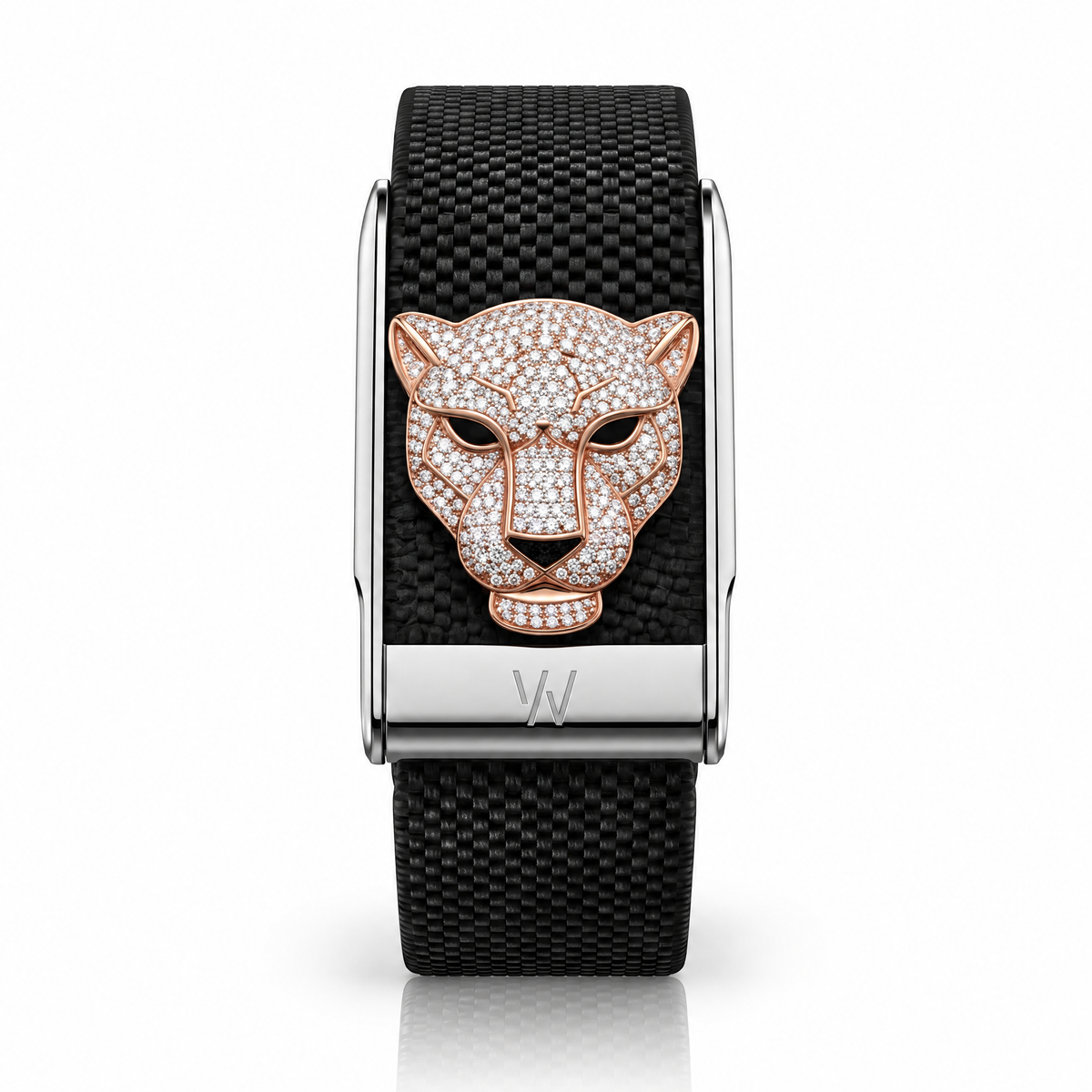 Diamond Panther Head WHOOP 5.0 case set with moissanite – front view – Zius Jewels