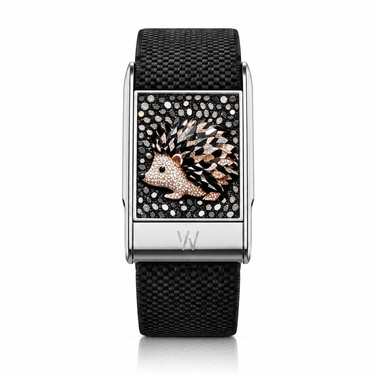 Hedgehog Diamond WHOOP 5.0 case set with moissanite – front view – Zius Jewels
