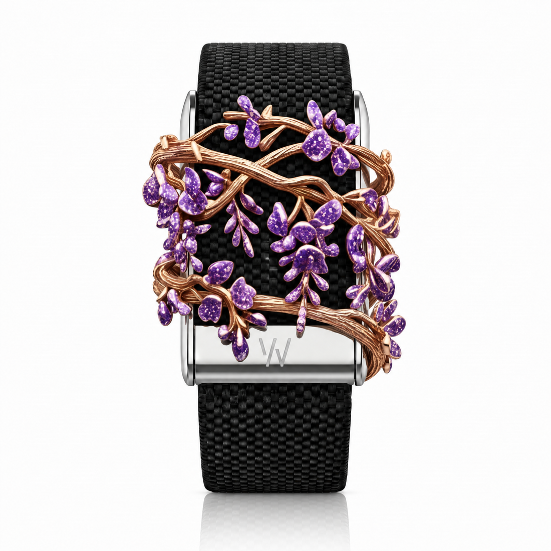 Amethyst Grapevine Diamond WHOOP 5.0 case set with moissanite – front view – Zius Jewels