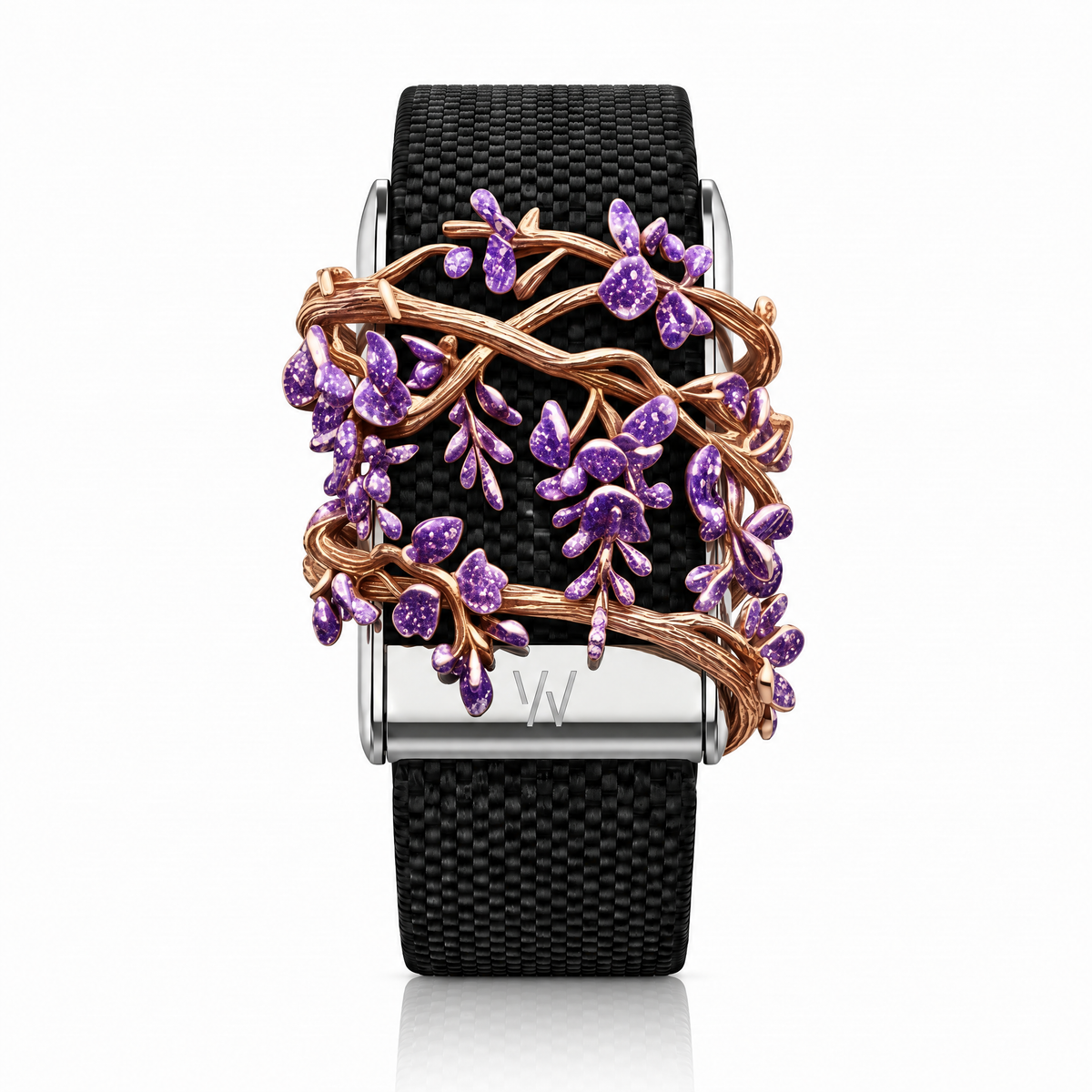 Amethyst Grapevine Diamond WHOOP 5.0 case set with moissanite – front view – Zius Jewels