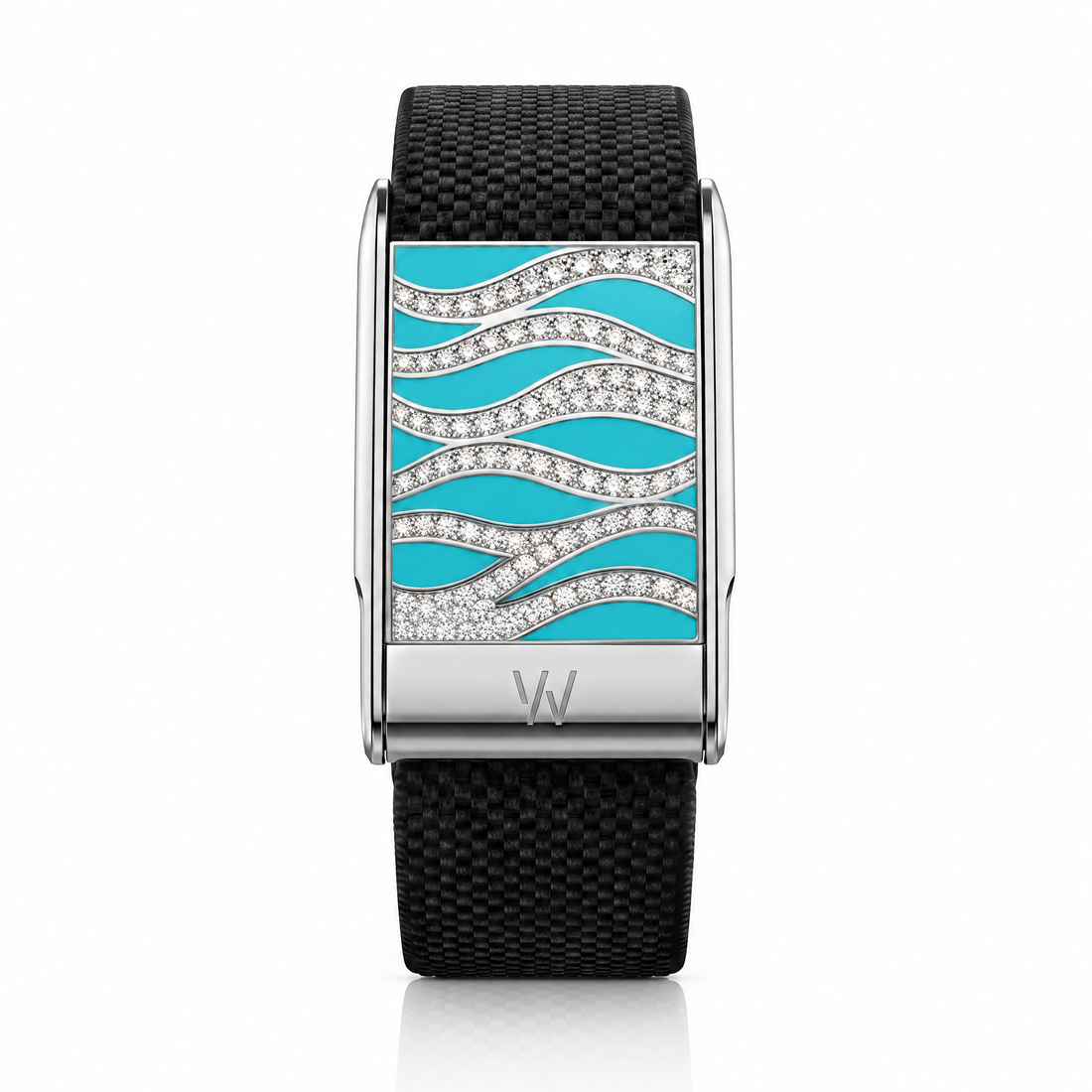 Turquoise Wave Diamond WHOOP 5.0 case set with moissanite – front view – Zius Jewels
