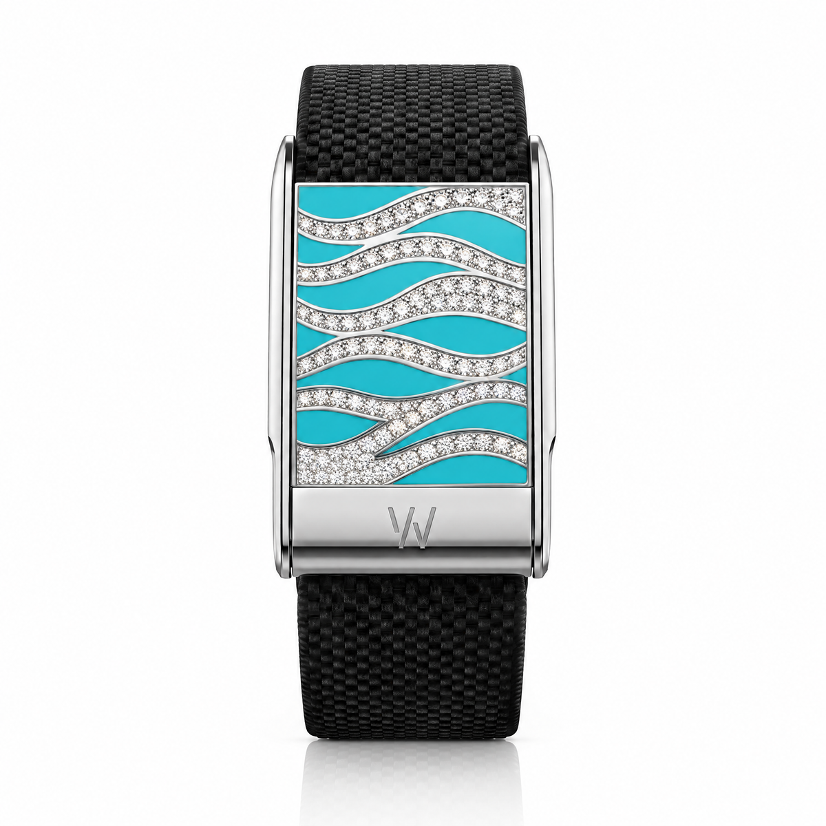 Turquoise Wave Diamond WHOOP 5.0 case set with moissanite – front view – Zius Jewels