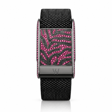 Pink Ruby Zebra Stripe Diamond WHOOP 5.0 case set with moissanite – front view – Zius Jewels