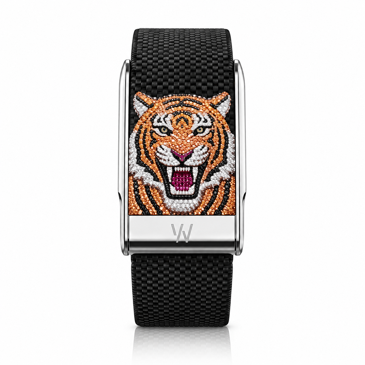 Roaring Tiger Diamond WHOOP 5.0 case set with moissanite – front view – Zius Jewels