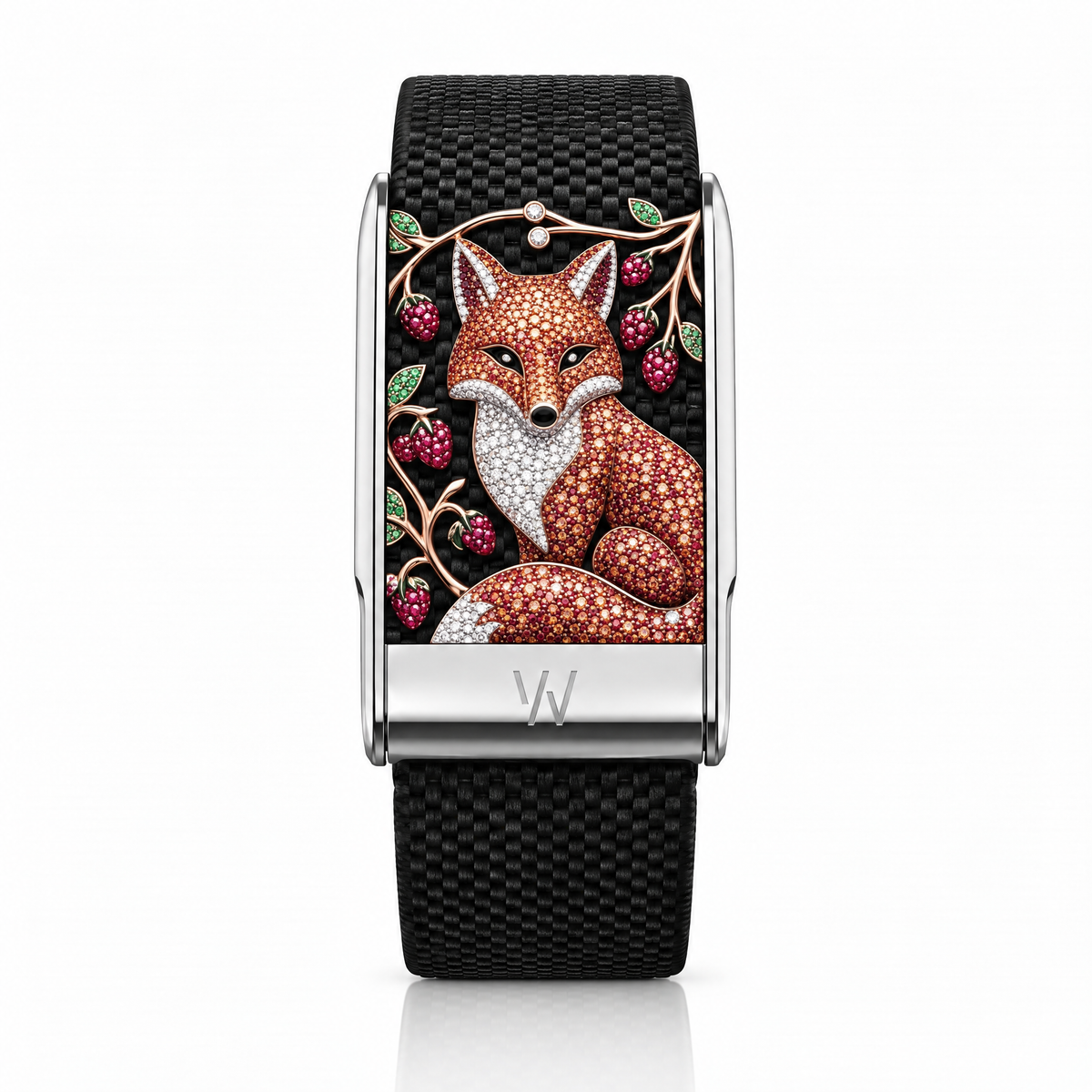 Red Fox Diamond WHOOP 5.0 case set with moissanite – front view – Zius Jewels