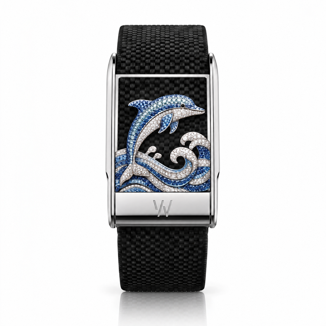 Sapphire Dolphin Diamond WHOOP 5.0 case set with moissanite – front view – Zius Jewels