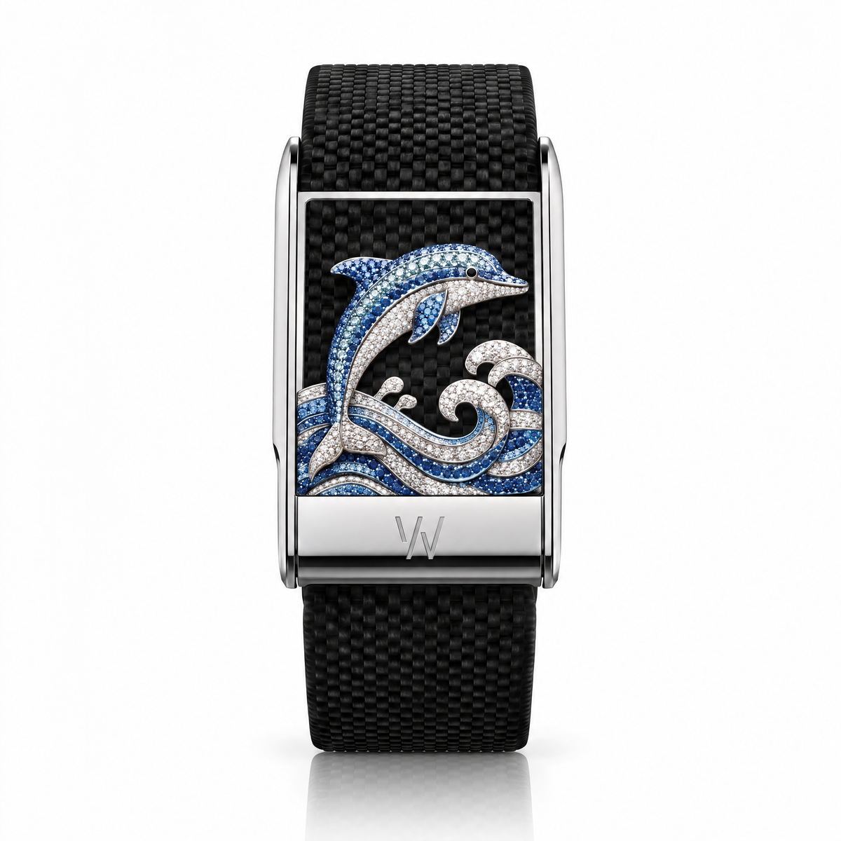 Sapphire Dolphin Diamond WHOOP 5.0 case set with moissanite – front view – Zius Jewels
