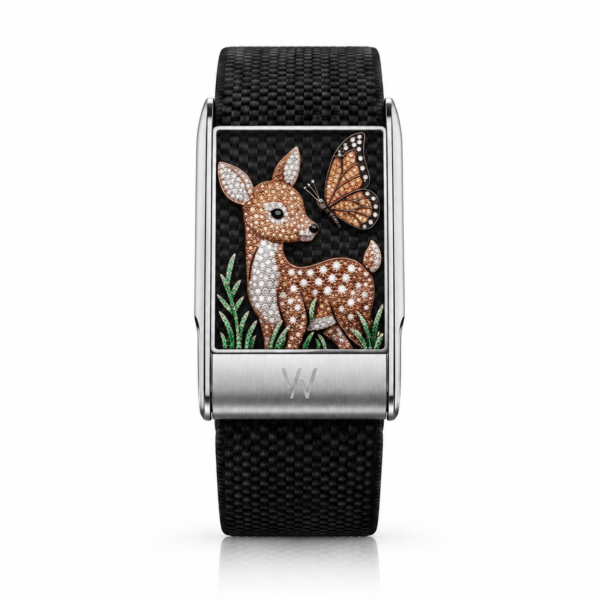 Fawn & Butterfly Diamond WHOOP 5.0 case set with moissanite – front view – Zius Jewels