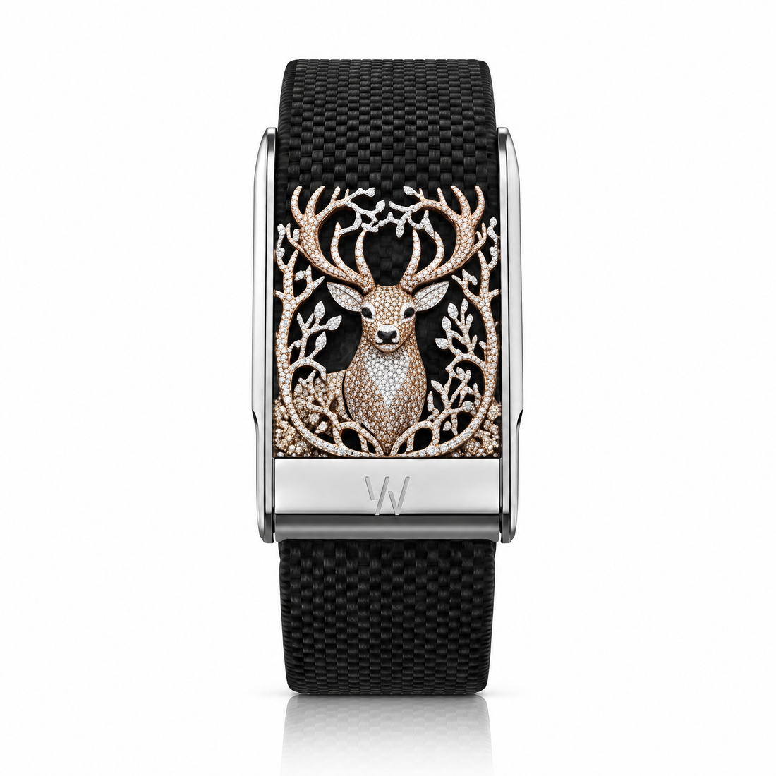 Stag Deer Diamond WHOOP 5.0 case set with moissanite – front view – Zius Jewels