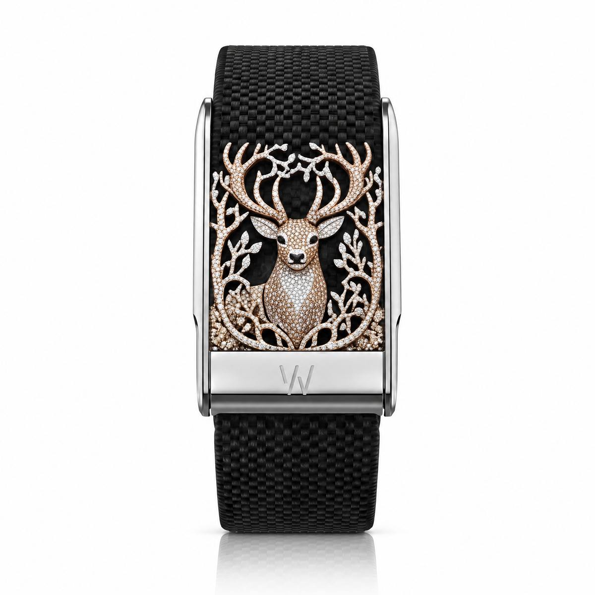 Stag Deer Diamond WHOOP 5.0 case set with moissanite – front view – Zius Jewels