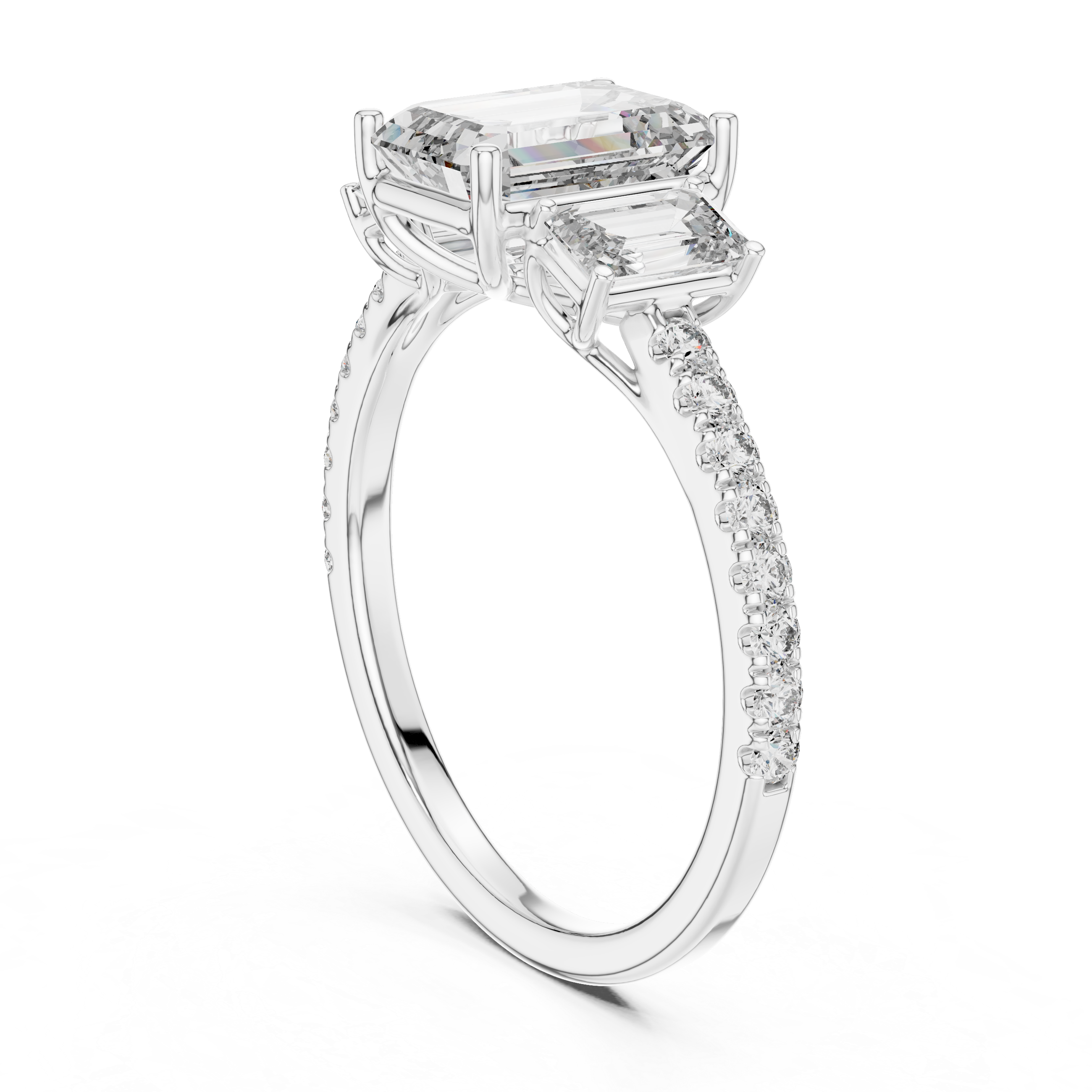 Emerald And Round Brilliant Moissanite VVS1 Eternity Engagement Ring