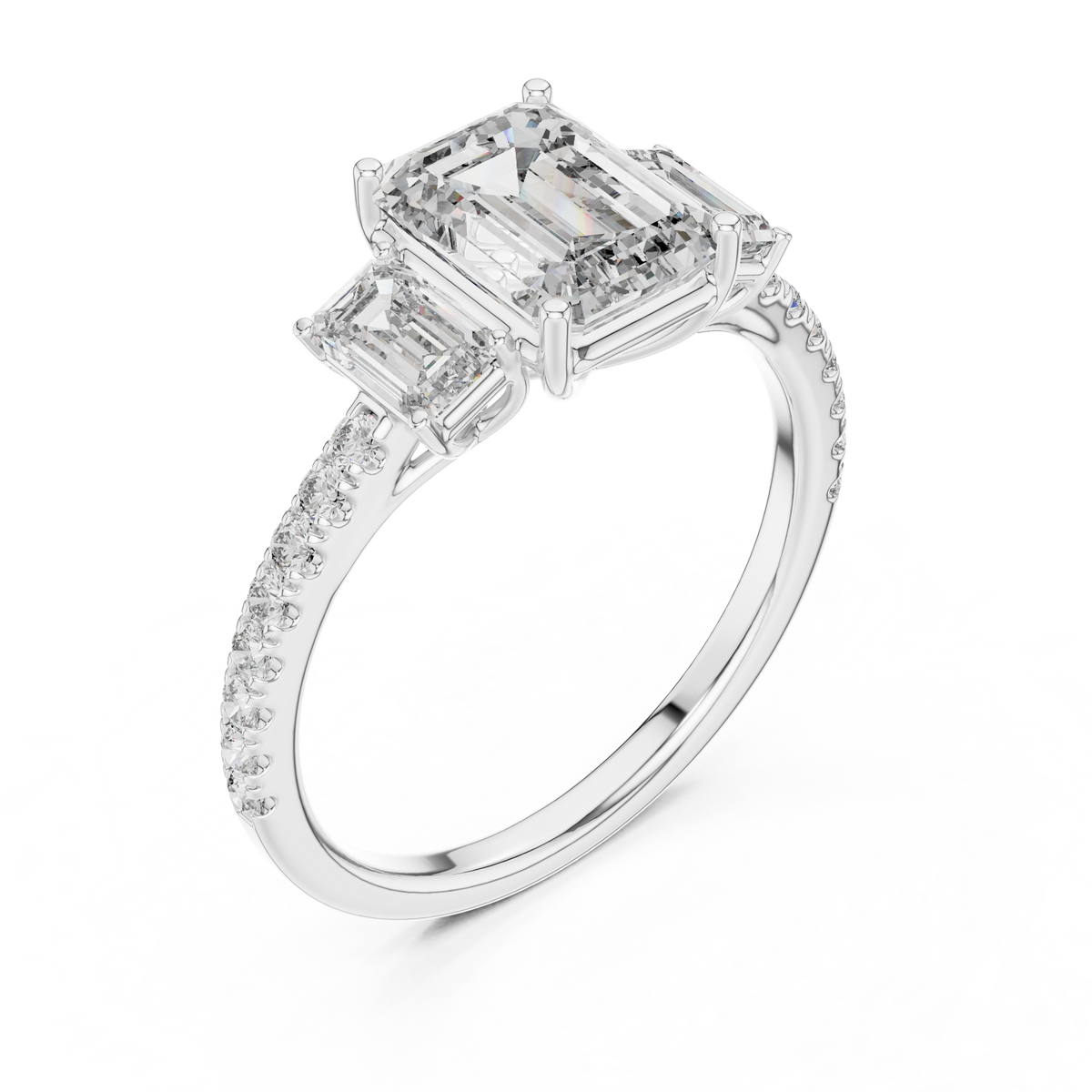 Emerald And Round Brilliant Moissanite VVS1 Eternity Engagement Ring