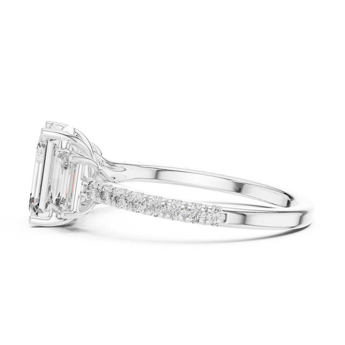 Emerald And Round Brilliant Moissanite VVS1 Eternity Engagement Ring