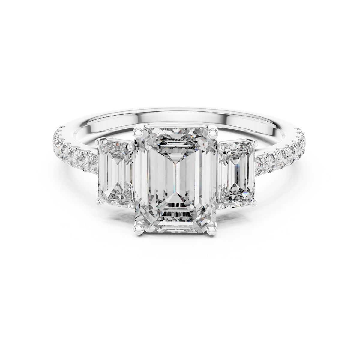 Emerald And Round Brilliant Moissanite VVS1 Eternity Engagement Ring