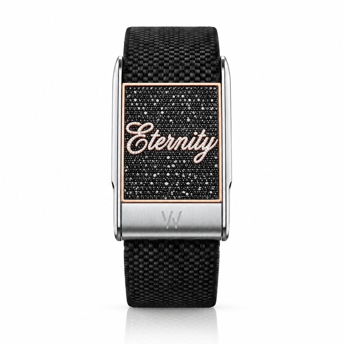 Eternity Script Diamond WHOOP 5.0 case set with moissanite – front view – Zius Jewels