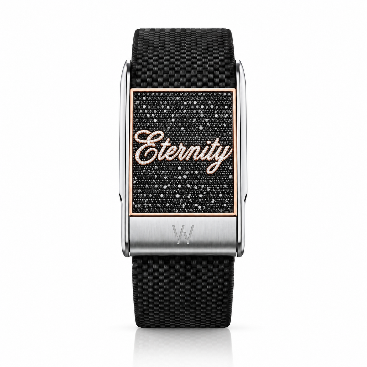 Eternity Script Diamond WHOOP 5.0 case set with moissanite – front view – Zius Jewels
