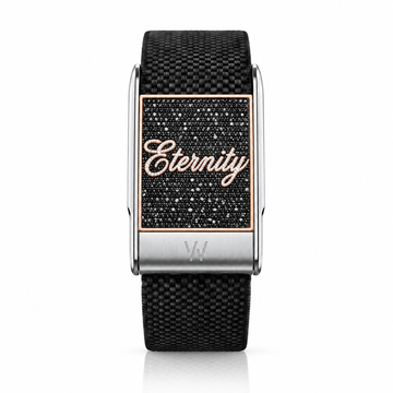 Eternity Script Diamond WHOOP 5.0 case set with moissanite – front view – Zius Jewels