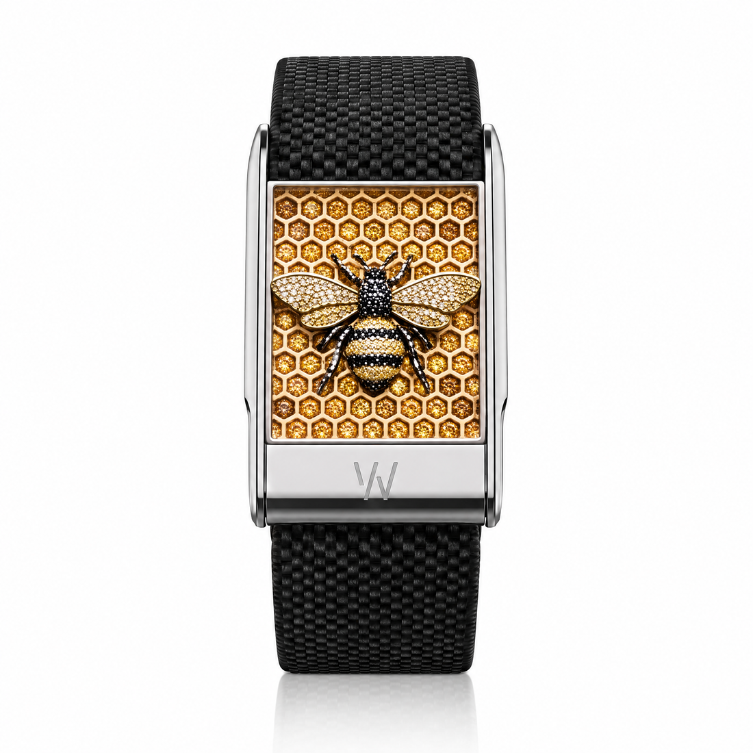 Bee & Honeycomb Diamond WHOOP 5.0 case set with moissanite – front view – Zius Jewels