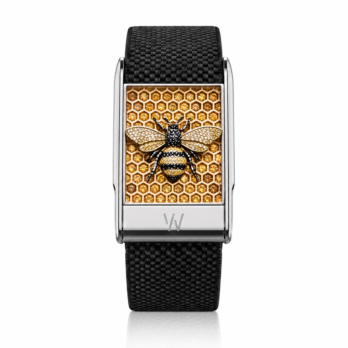 Bee & Honeycomb Diamond WHOOP 5.0 case set with moissanite – front view – Zius Jewels