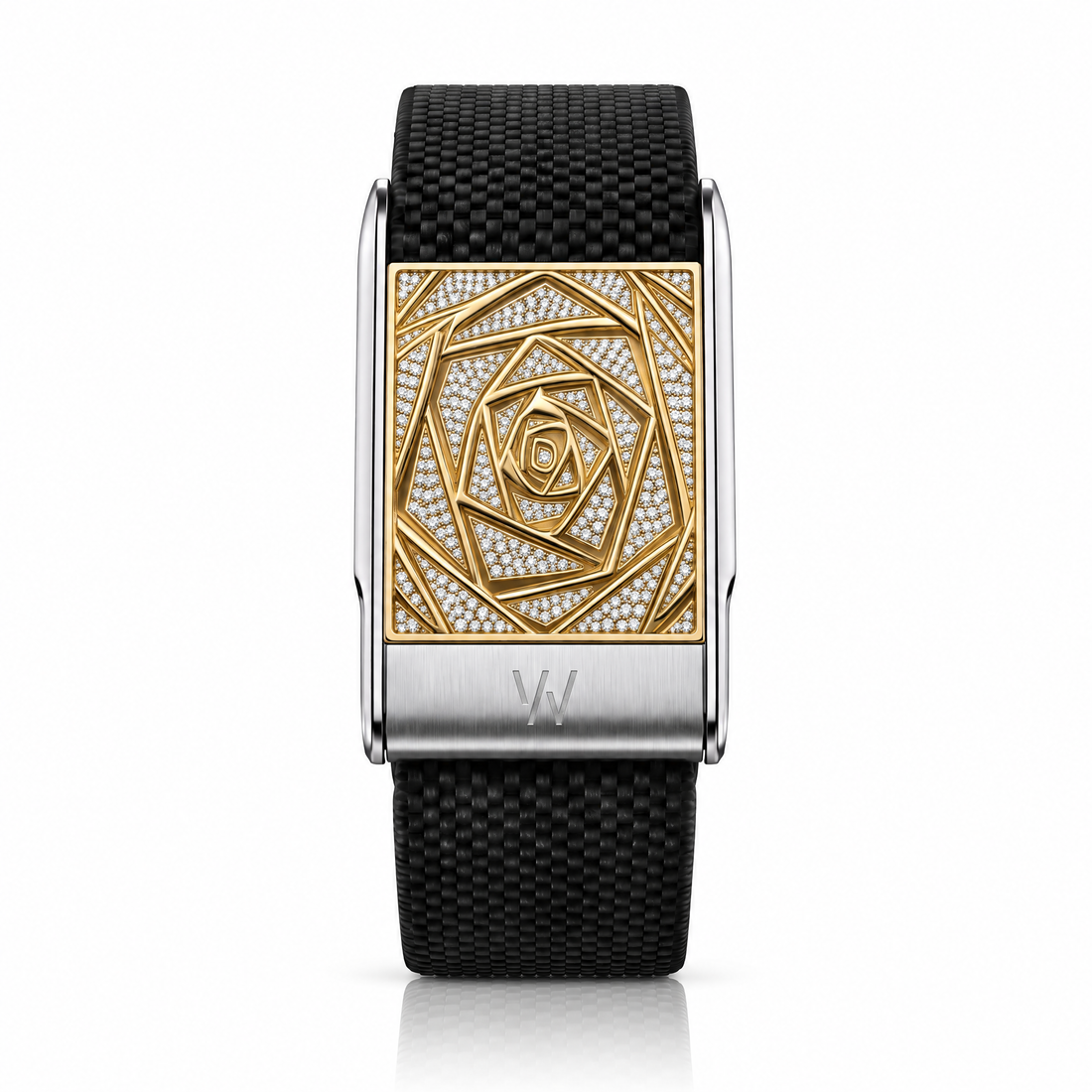 Gold Rose Diamond WHOOP 5.0 case set with moissanite – front view – Zius Jewels