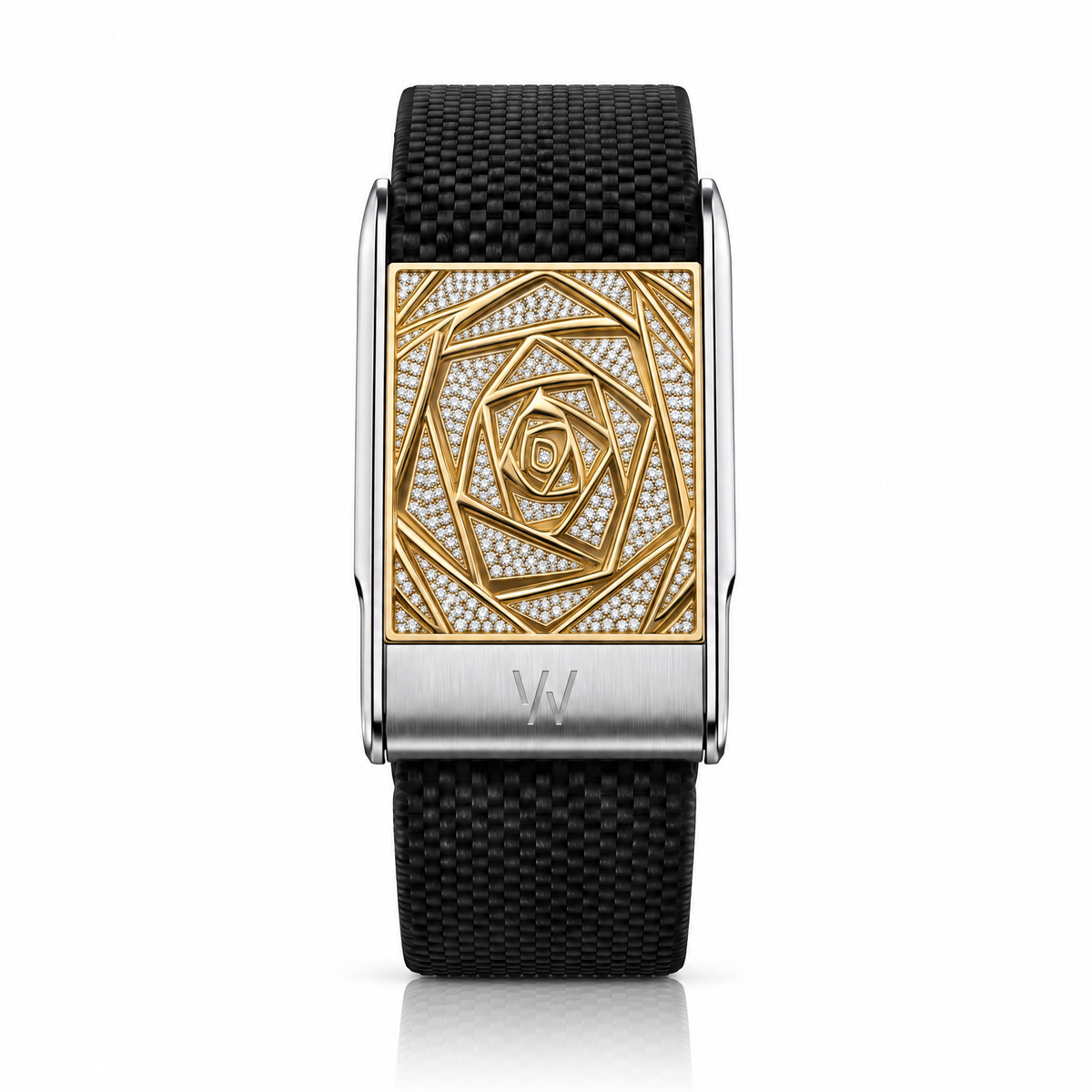Gold Rose Diamond WHOOP 5.0 case set with moissanite – front view – Zius Jewels