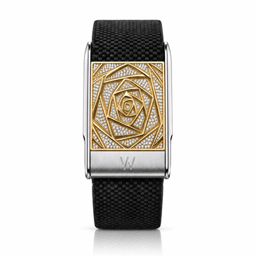 Gold Rose Diamond WHOOP 5.0 case set with moissanite – front view – Zius Jewels