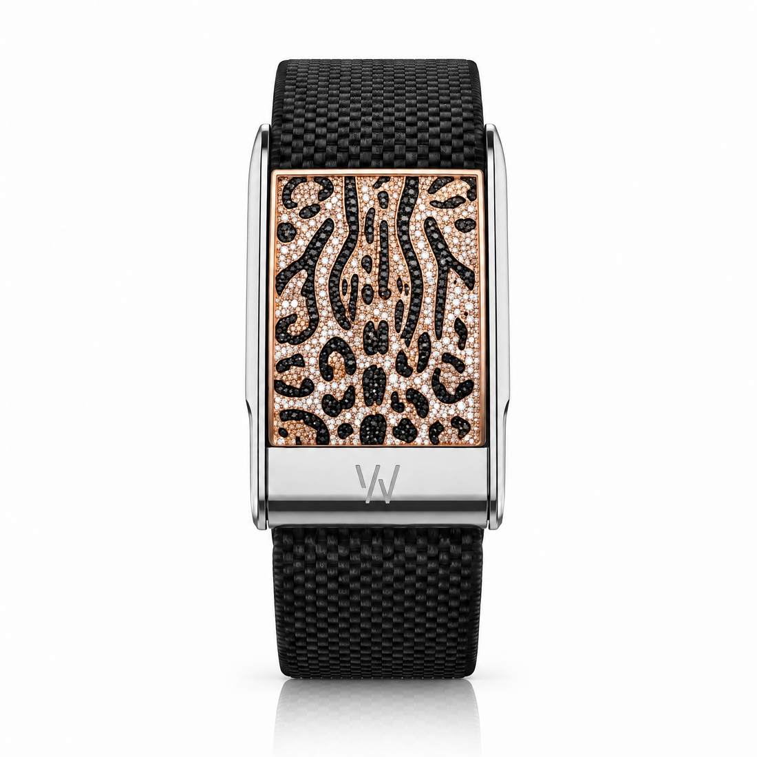 Leopard Print Diamond WHOOP 5.0 case set with moissanite – front view – Zius Jewels