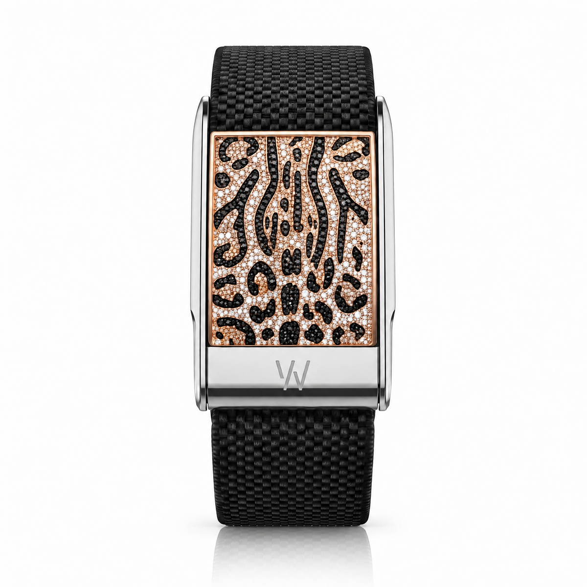 Leopard Print Diamond WHOOP 5.0 case set with moissanite – front view – Zius Jewels