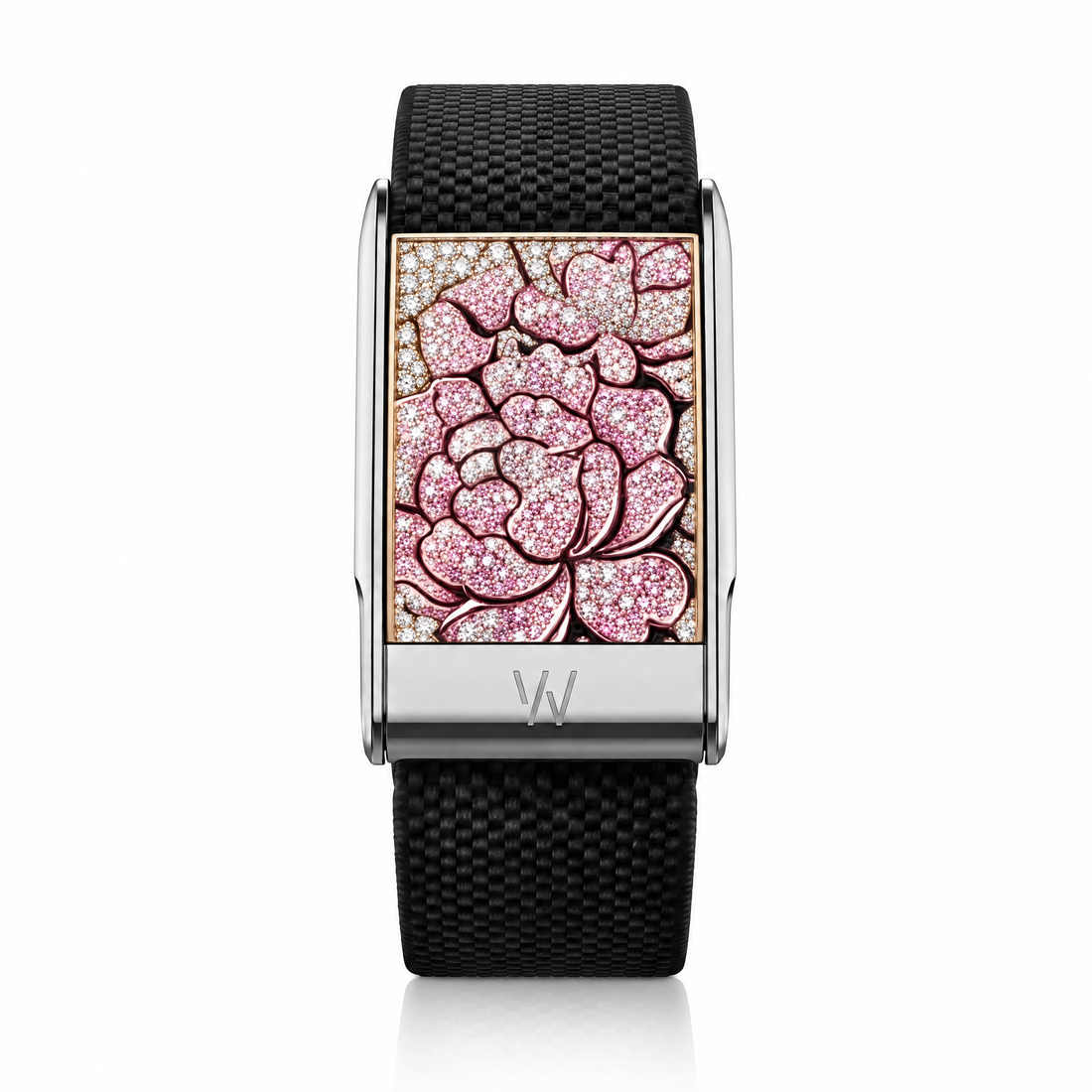 Pink Peony Diamond WHOOP 5.0 case set with moissanite – front view – Zius Jewels