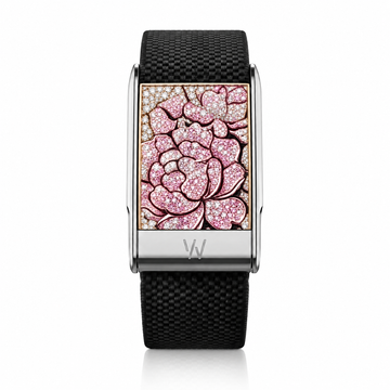 Pink Peony Diamond WHOOP 5.0 case set with moissanite – front view – Zius Jewels