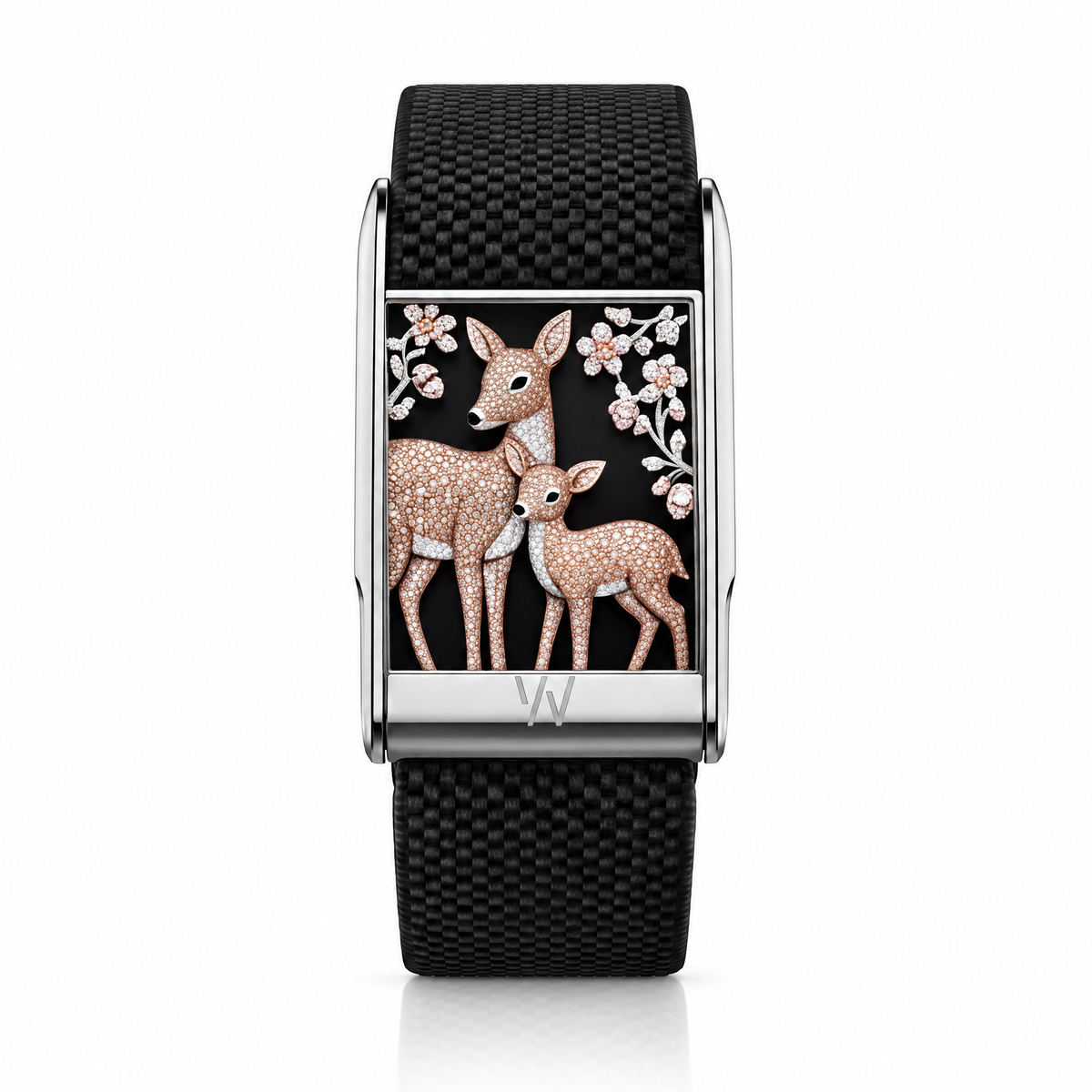 Deer Family Diamond WHOOP 5.0 case set with moissanite – front view – Zius Jewels